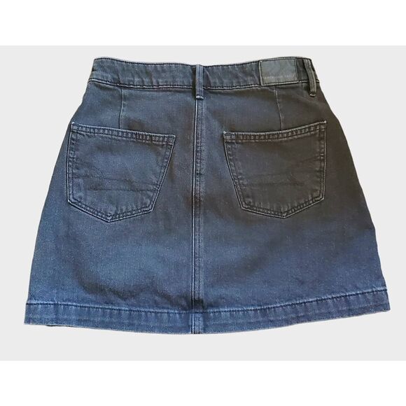 American Eagle Black Wash Button Front Super Hi-Rise Jean Skirt SZ 00 - Picture 2 of 2